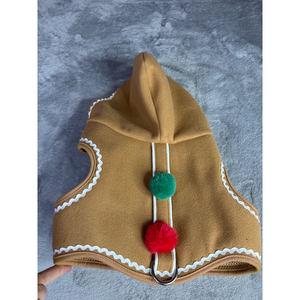 Gingerbread Dog Harness Large Tan Canvas Christmas Holiday Hooded Costume